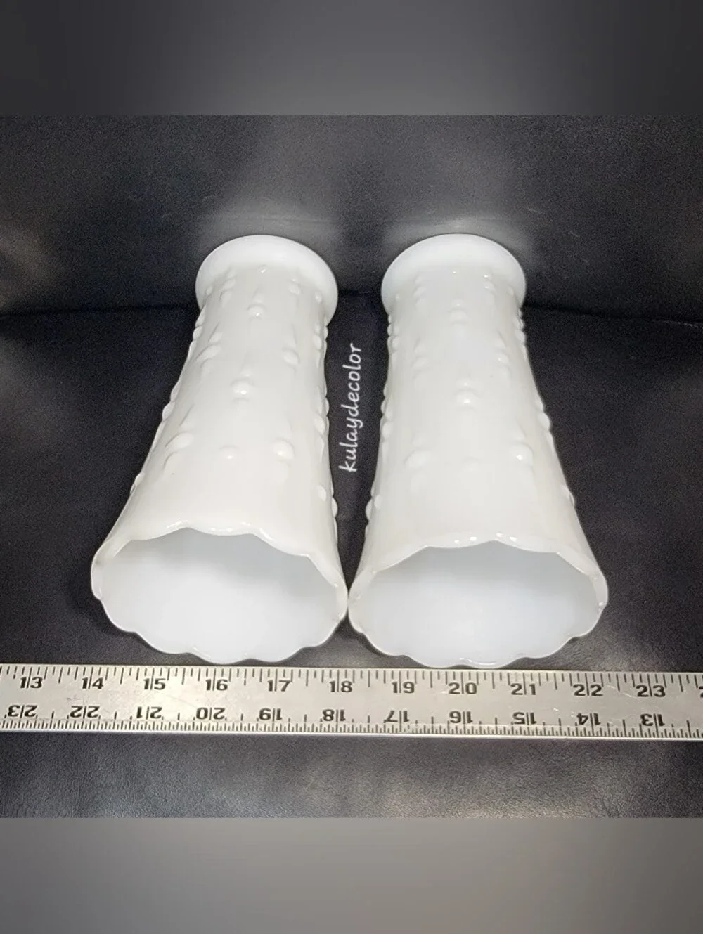 Vintage Milk Glass Tears & Pearls Scalloped Vases Pair White Bud Vases